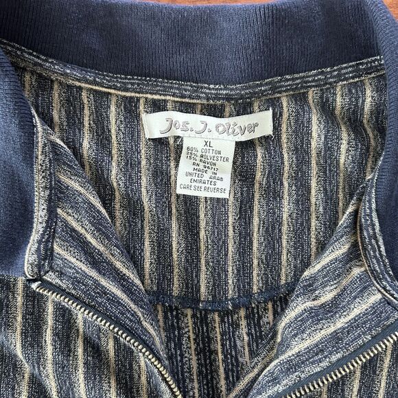 Vintage Jos J Oliver Polo Shirt 1/4 Zip Mens XL Vertical Stripe - Picture 2 of 6